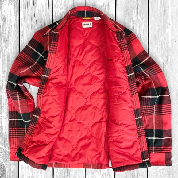 Timberland Red Plaid Flannel Quilted Jacket Men’s Small NWOT Workwear - Picture 5 of 13